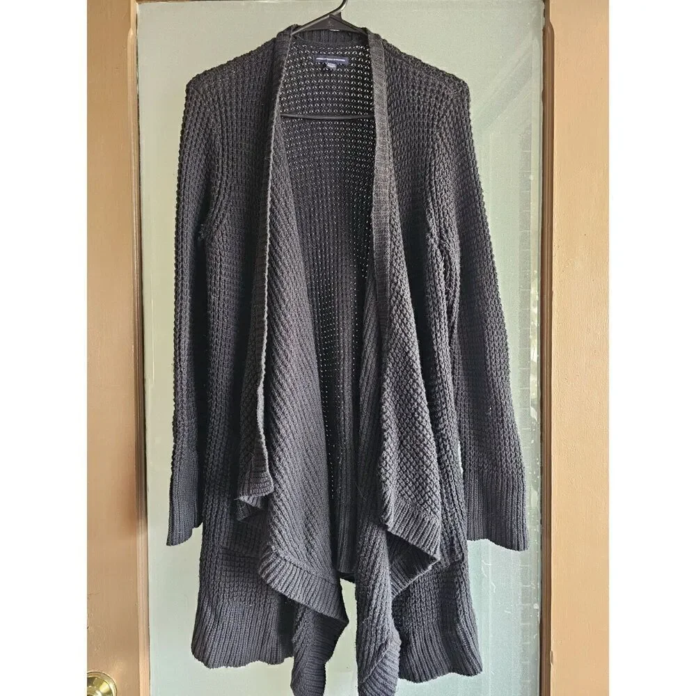 American Eagle womens size Small chunky knit cardigan‎ open front Black